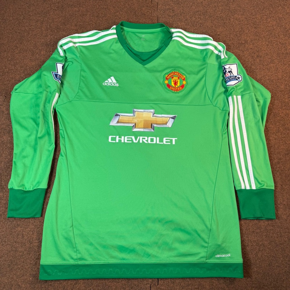 Flaw Adidas Manchester United Goalkeeper Jersey Mens Green LS Soccer Shirt Sz L